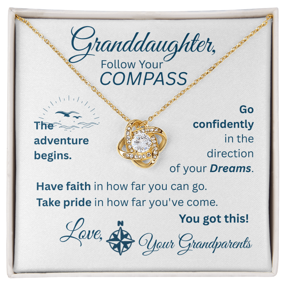 Granddaughter - Follow Your Compass - Love Knot Necklace - White Message Card