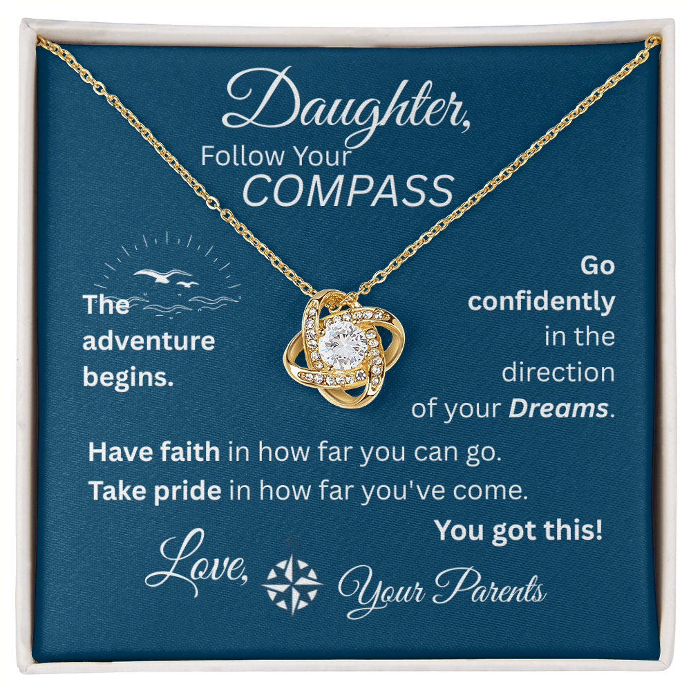 Daughter - Follow Your Compass - Love Knot Necklace - Blue Message Card