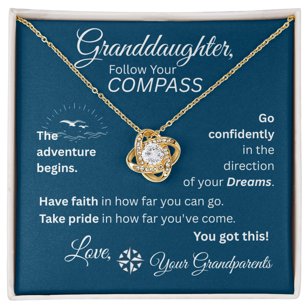 Granddaughter - Follow Your Compass - Love Knot Necklace - Blue Message Card