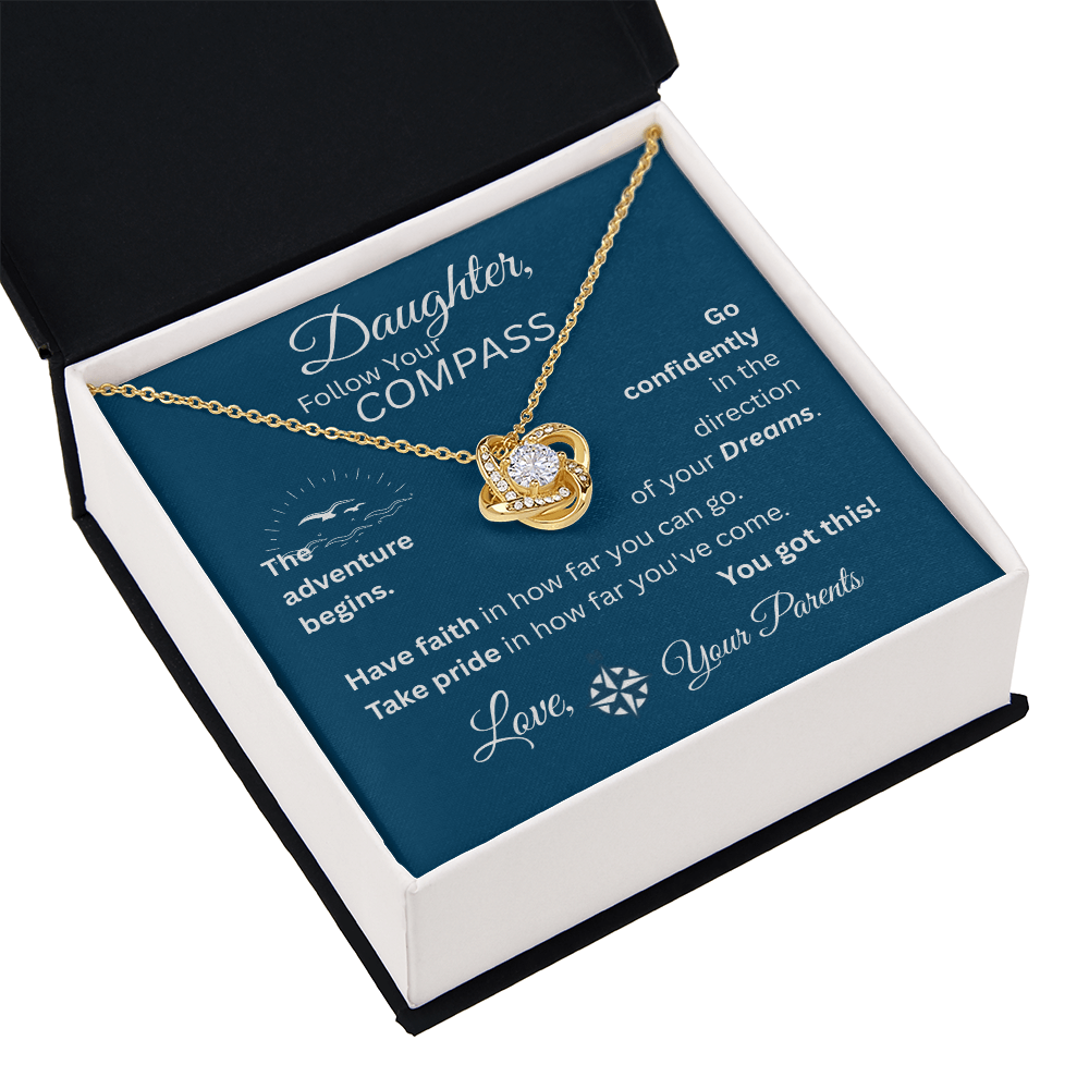 Daughter - Follow Your Compass - Love Knot Necklace - Blue Message Card