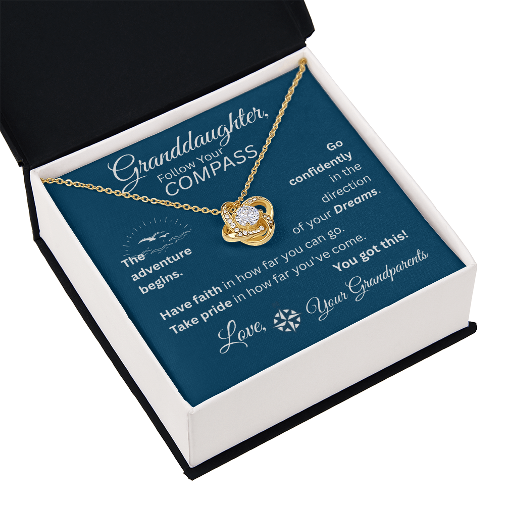 Granddaughter - Follow Your Compass - Love Knot Necklace - Blue Message Card