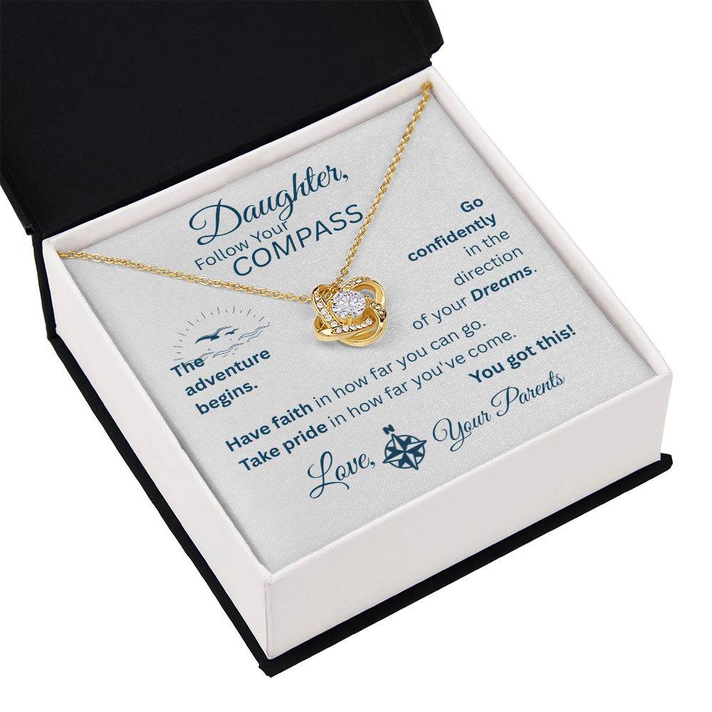 Daughter - Follow Your Compass - Love Knot Necklace - White Message Card