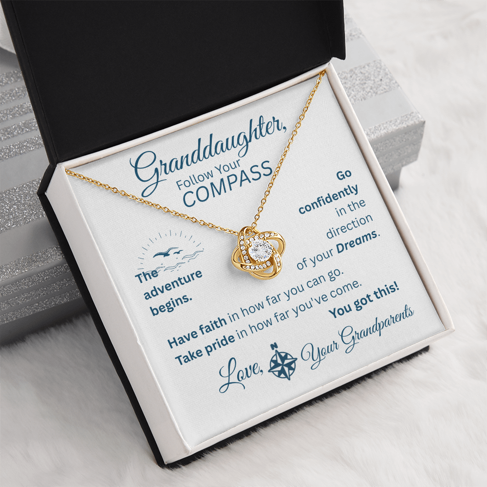 Granddaughter - Follow Your Compass - Love Knot Necklace - White Message Card