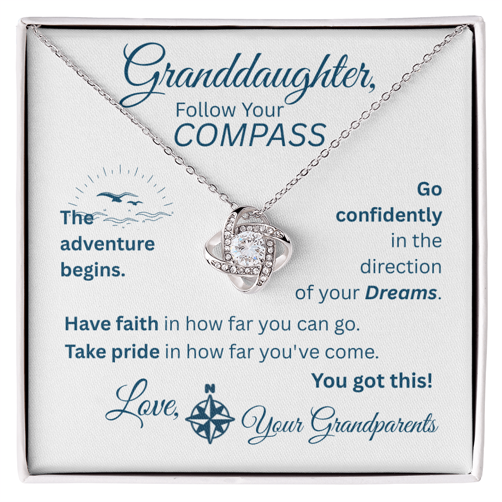 Granddaughter - Follow Your Compass - Love Knot Necklace - White Message Card