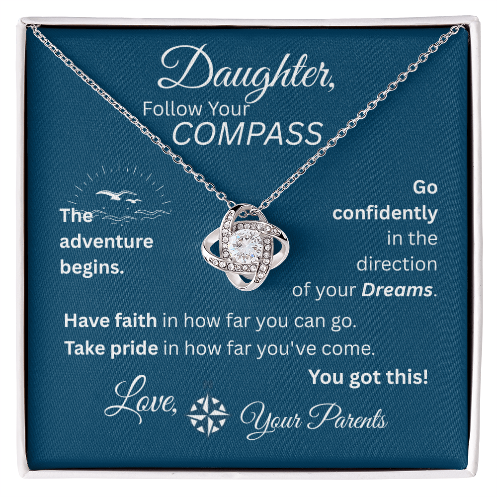 Daughter - Follow Your Compass - Love Knot Necklace - Blue Message Card
