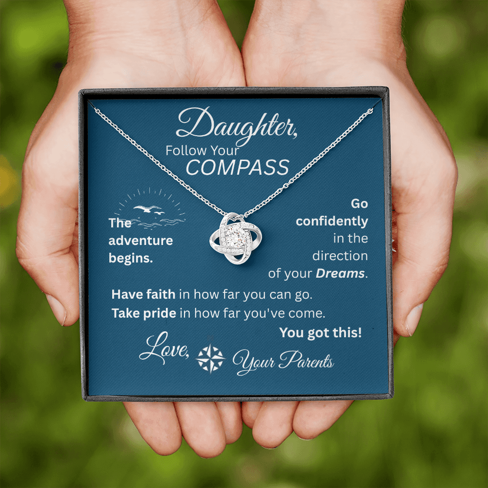 Daughter - Follow Your Compass - Love Knot Necklace - Blue Message Card