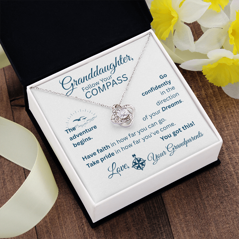 Granddaughter - Follow Your Compass - Love Knot Necklace - White Message Card