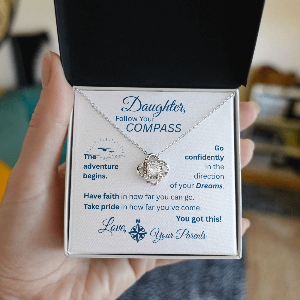 Daughter - Follow Your Compass - Love Knot Necklace - White Message Card