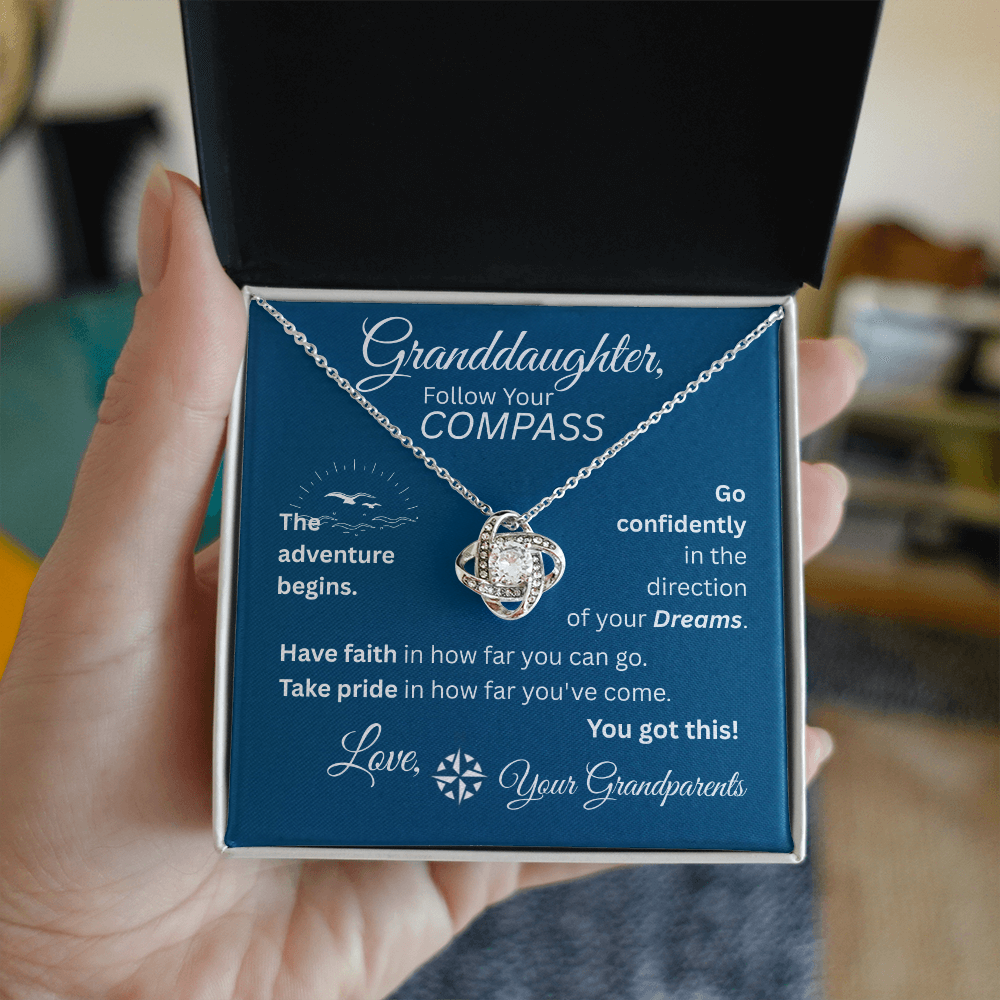 Granddaughter - Follow Your Compass - Love Knot Necklace - Blue Message Card