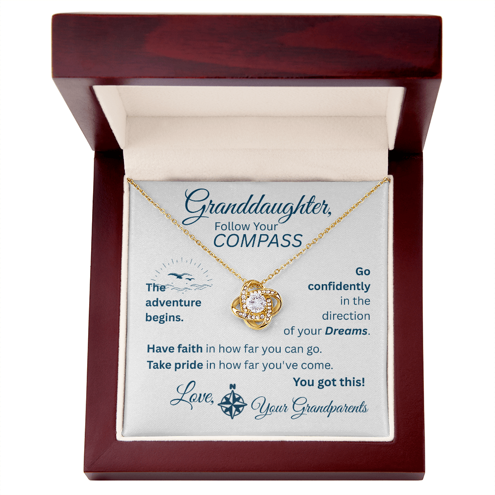 Granddaughter - Follow Your Compass - Love Knot Necklace - White Message Card