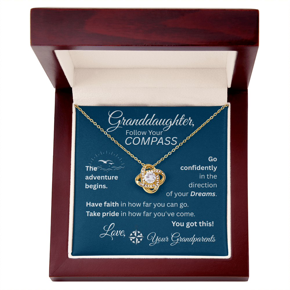 Granddaughter - Follow Your Compass - Love Knot Necklace - Blue Message Card