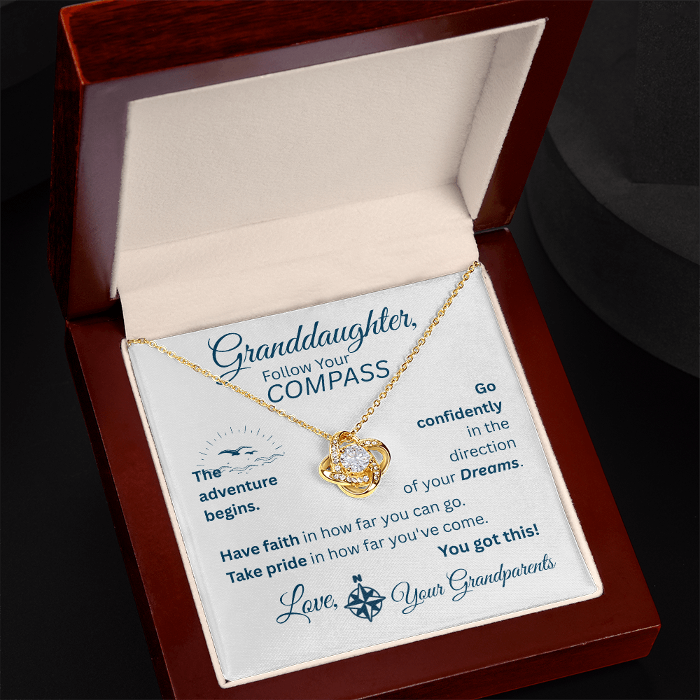 Granddaughter - Follow Your Compass - Love Knot Necklace - White Message Card