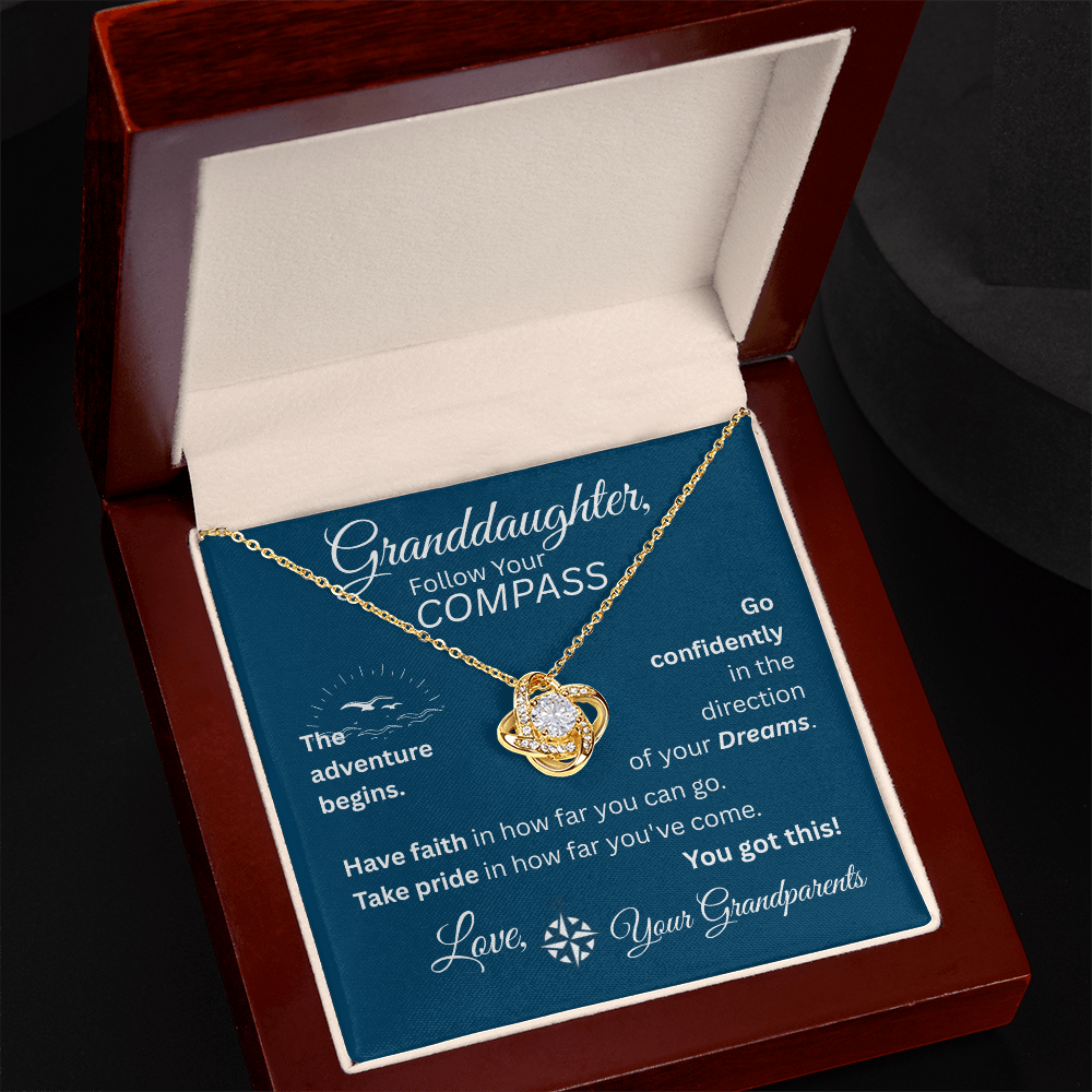 Granddaughter - Follow Your Compass - Love Knot Necklace - Blue Message Card