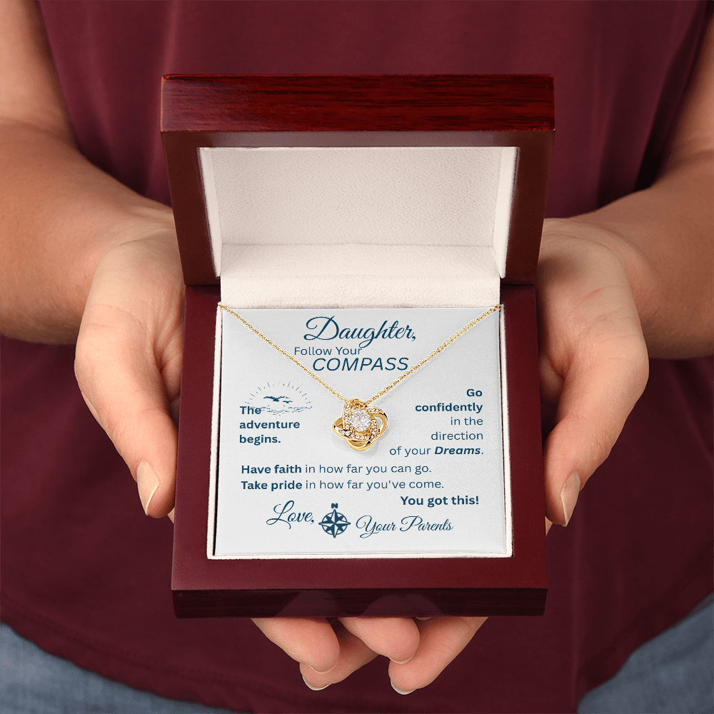 Daughter - Follow Your Compass - Love Knot Necklace - White Message Card
