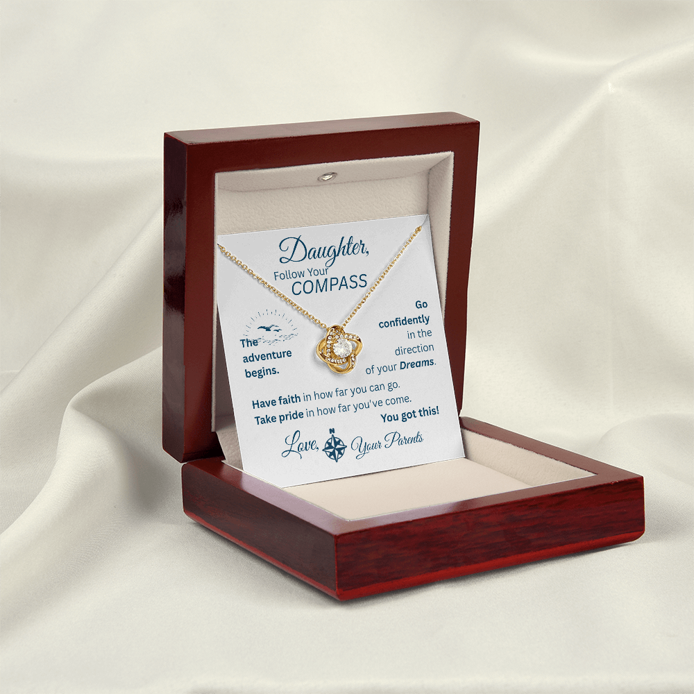 Daughter - Follow Your Compass - Love Knot Necklace - White Message Card