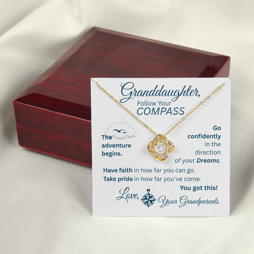 Granddaughter - Follow Your Compass - Love Knot Necklace - White Message Card
