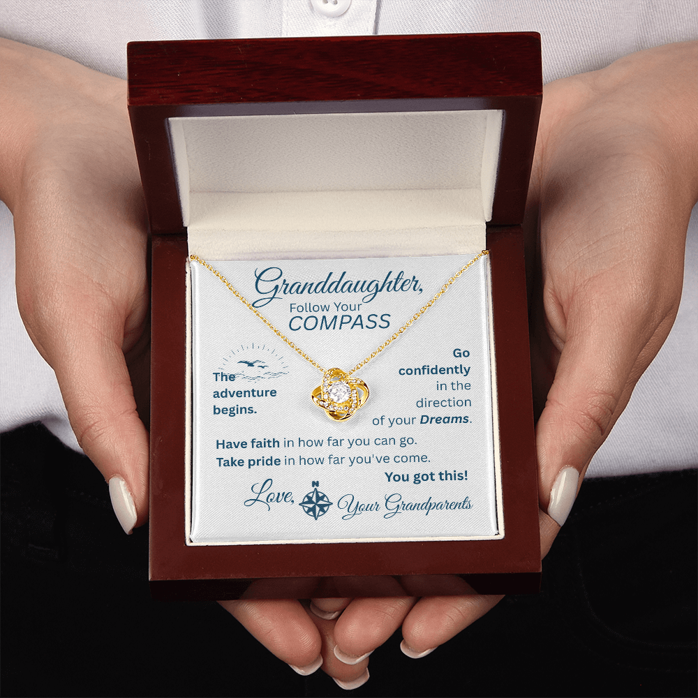 Granddaughter - Follow Your Compass - Love Knot Necklace - White Message Card