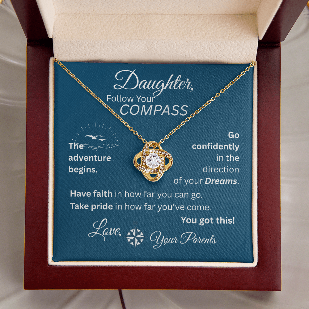 Daughter - Follow Your Compass - Love Knot Necklace - Blue Message Card