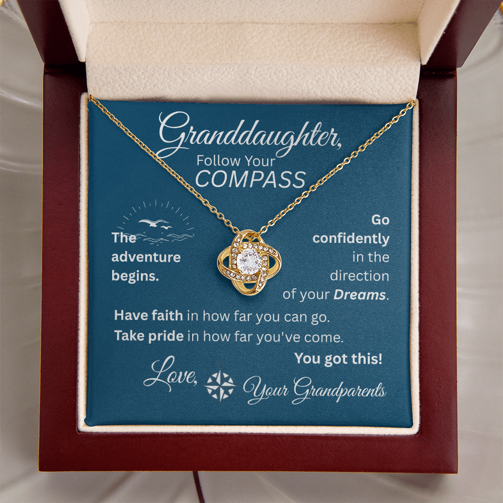 Granddaughter - Follow Your Compass - Love Knot Necklace - Blue Message Card