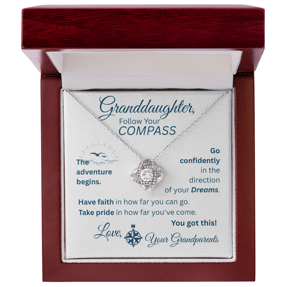 Granddaughter - Follow Your Compass - Love Knot Necklace - White Message Card