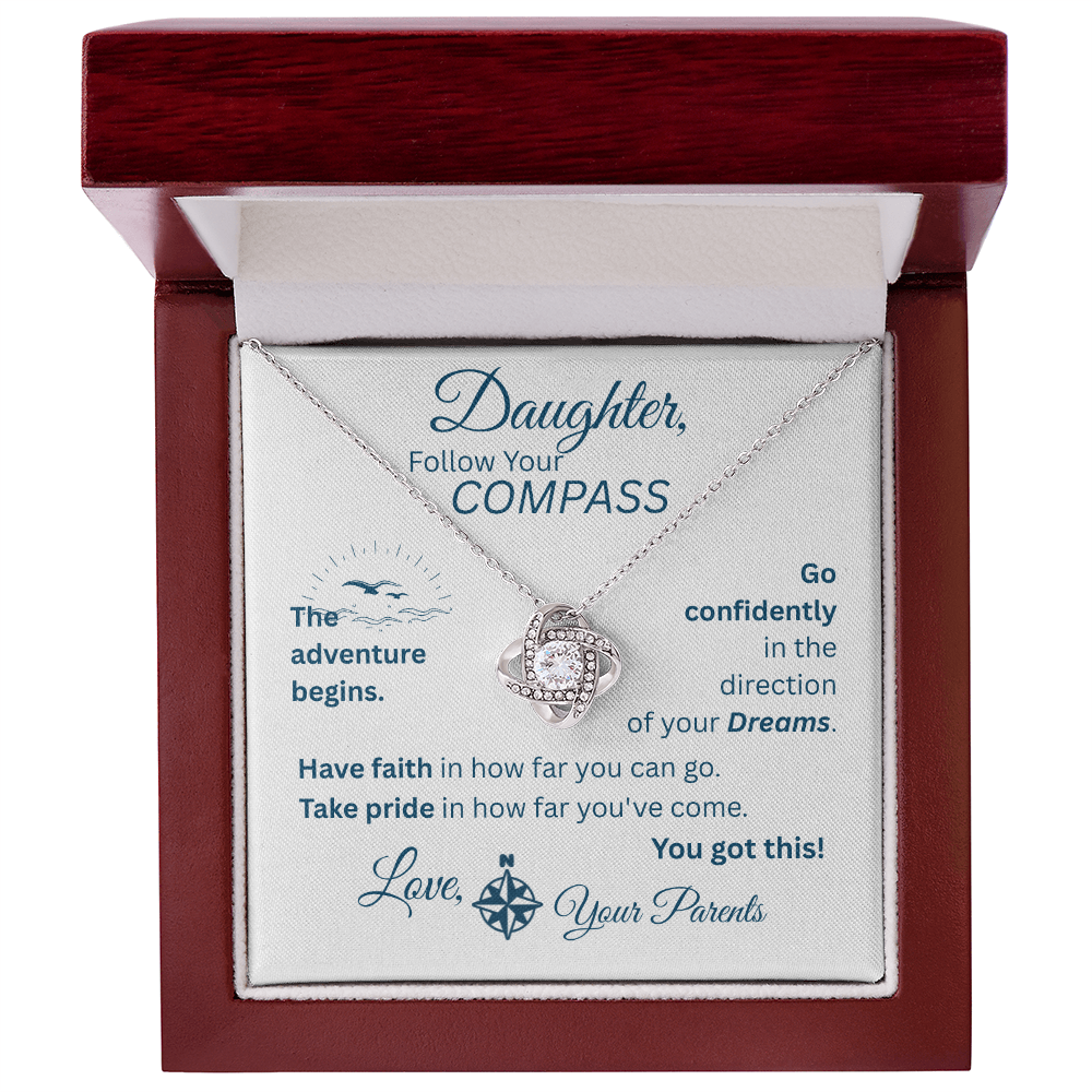 Daughter - Follow Your Compass - Love Knot Necklace - White Message Card
