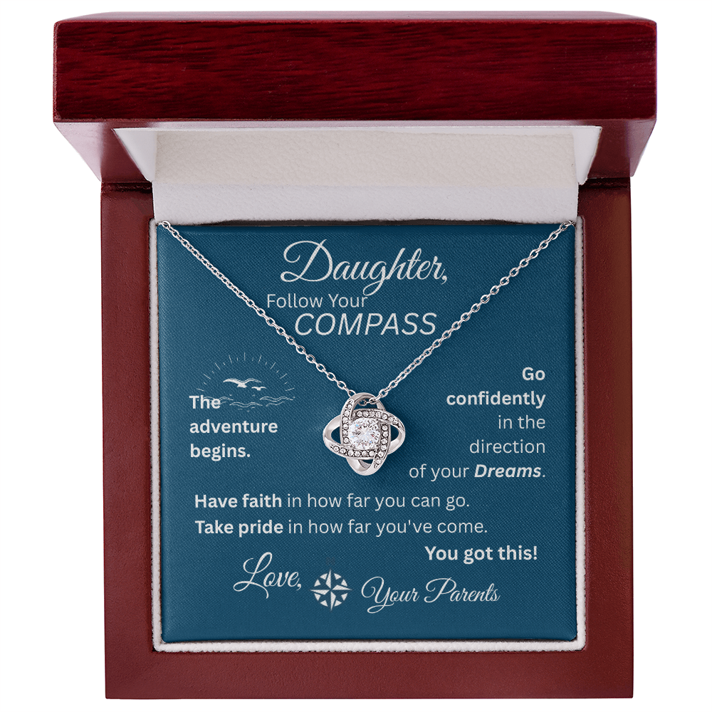 Daughter - Follow Your Compass - Love Knot Necklace - Blue Message Card