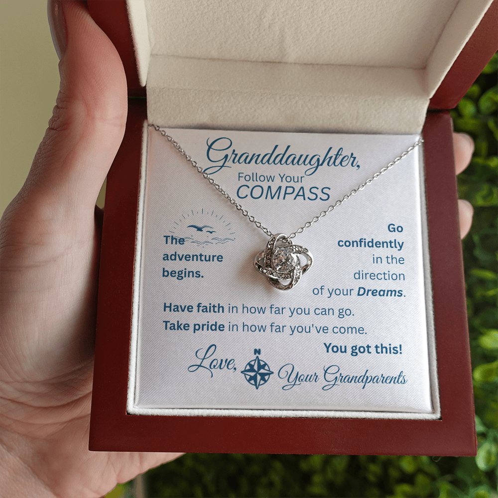 Granddaughter - Follow Your Compass - Love Knot Necklace - White Message Card