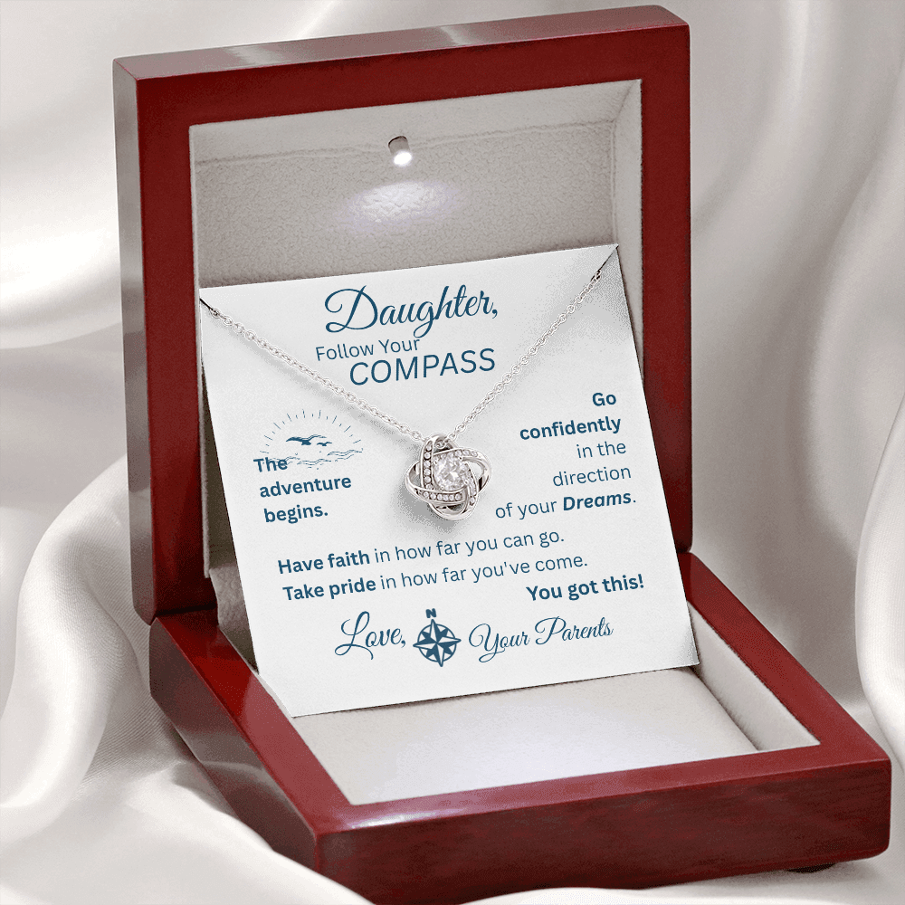 Daughter - Follow Your Compass - Love Knot Necklace - White Message Card