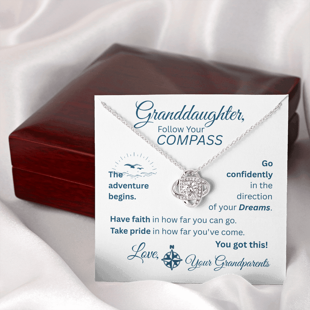 Granddaughter - Follow Your Compass - Love Knot Necklace - White Message Card