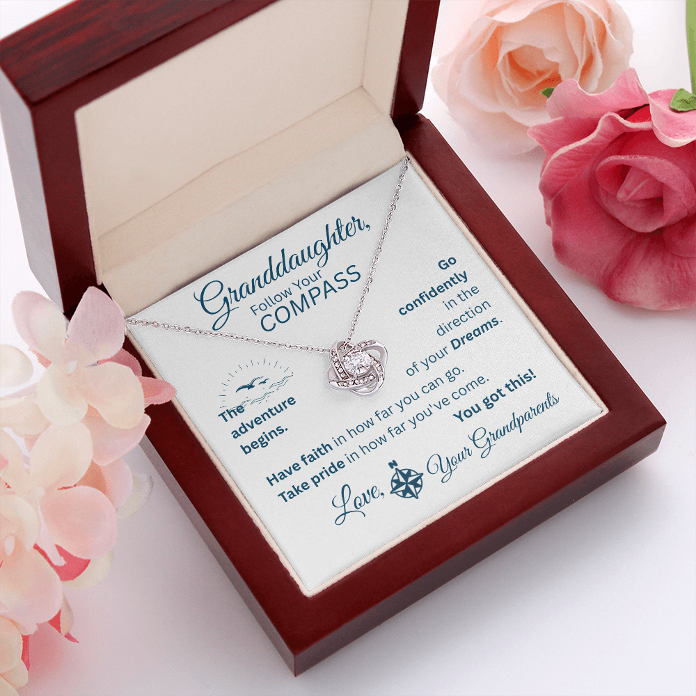 Granddaughter - Follow Your Compass - Love Knot Necklace - White Message Card