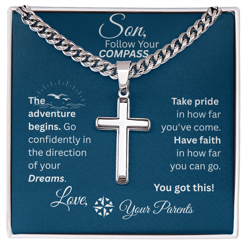 Son - Follow Your Compass - Cross Necklace - Blue Message Card