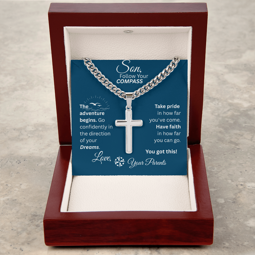 Son - Follow Your Compass - Cross Necklace - Blue Message Card
