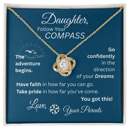 Daughter - Follow Your Compass - Love Knot Necklace - Blue Message Card