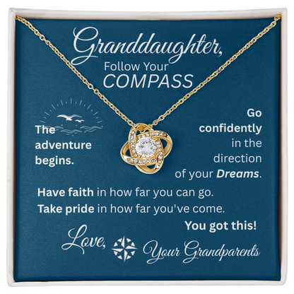 Granddaughter - Follow Your Compass - Love Knot Necklace - Blue Message Card