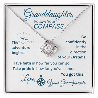 Granddaughter - Follow Your Compass - Love Knot Necklace - White Message Card