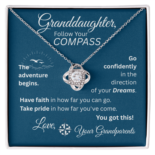 Granddaughter - Follow Your Compass - Love Knot Necklace - Blue Message Card