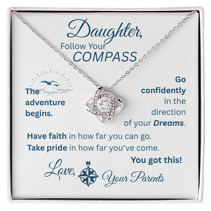 Daughter - Follow Your Compass - Love Knot Necklace - White Message Card