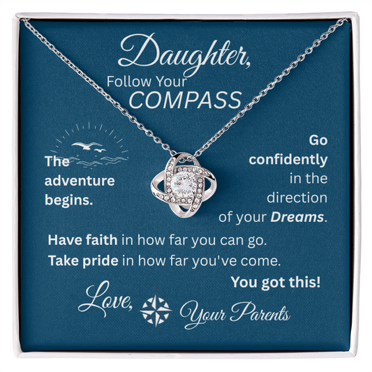 Daughter - Follow Your Compass - Love Knot Necklace - Blue Message Card