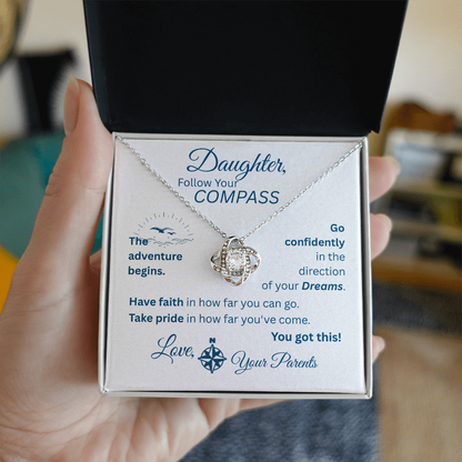 Daughter - Follow Your Compass - Love Knot Necklace - White Message Card