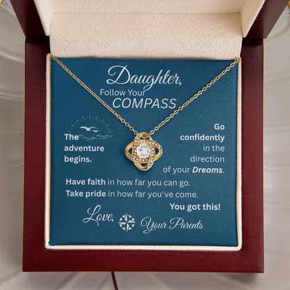 Daughter - Follow Your Compass - Love Knot Necklace - Blue Message Card