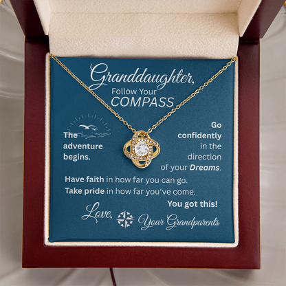 Granddaughter - Follow Your Compass - Love Knot Necklace - Blue Message Card