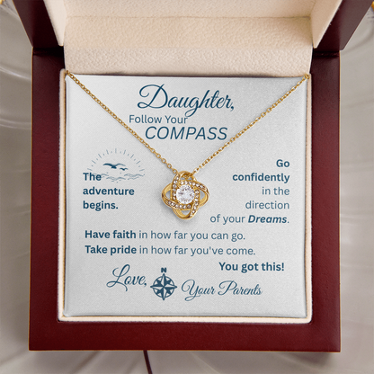 Daughter - Follow Your Compass - Love Knot Necklace - White Message Card