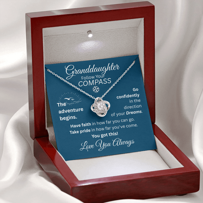 Granddaughter - Follow Your Compass - Love Knot Necklace - Blue Message Card - Love You Always