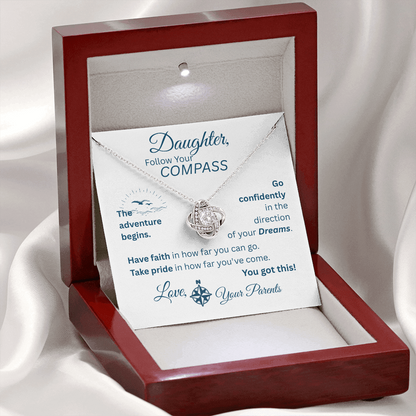 Daughter - Follow Your Compass - Love Knot Necklace - White Message Card