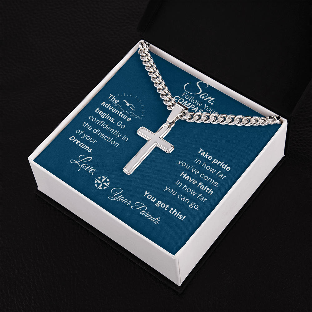 Son - Follow Your Compass - Cross Necklace - Blue Message Card