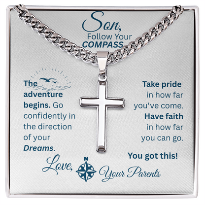 Son - Follow Your Compass - Cross Necklace - White Message Card