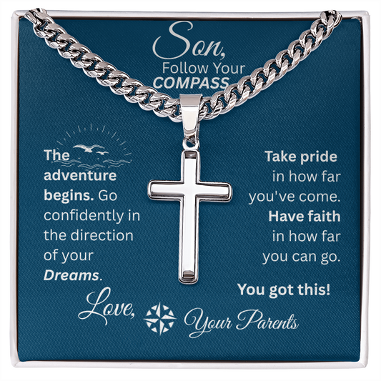 Son - Follow Your Compass - Cross Necklace - Blue Message Card