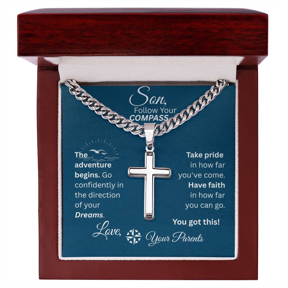 Son - Follow Your Compass - Cross Necklace - Blue Message Card