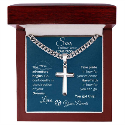 Son - Follow Your Compass - Cross Necklace - Blue Message Card